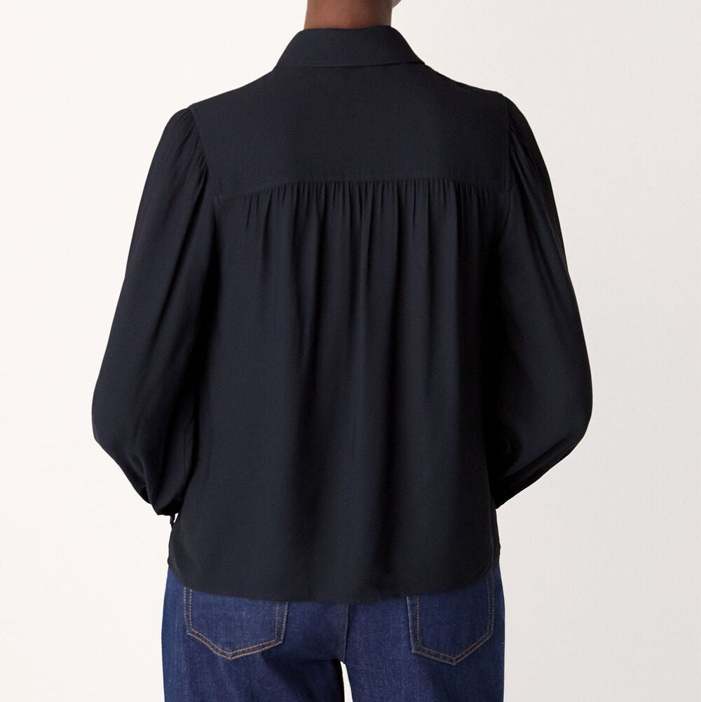 Crêpe overhemd met strik in marineblauw
