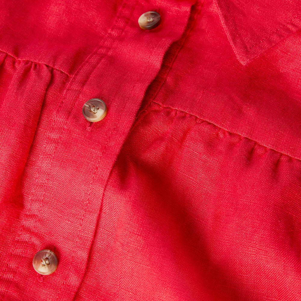 Geplooide rode linnen blouse