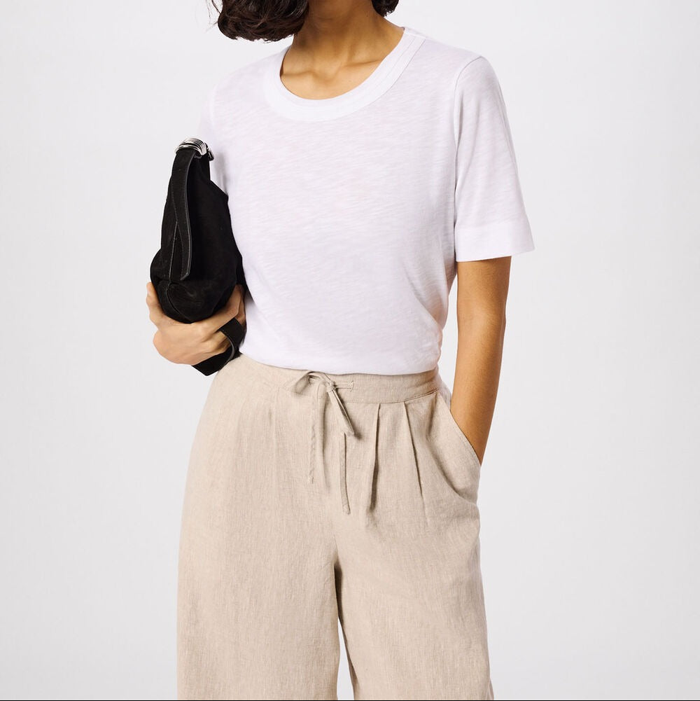 Wit Rosa T-shirt met dubbele bies