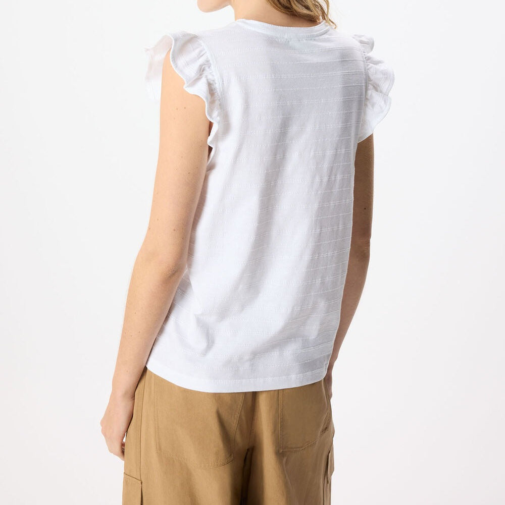 Wit geborduurd T-shirt met ruchesmouwen