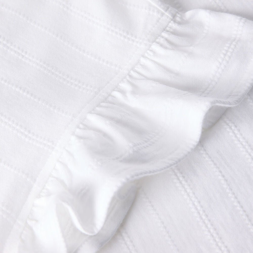 Wit geborduurd T-shirt met ruchesmouwen